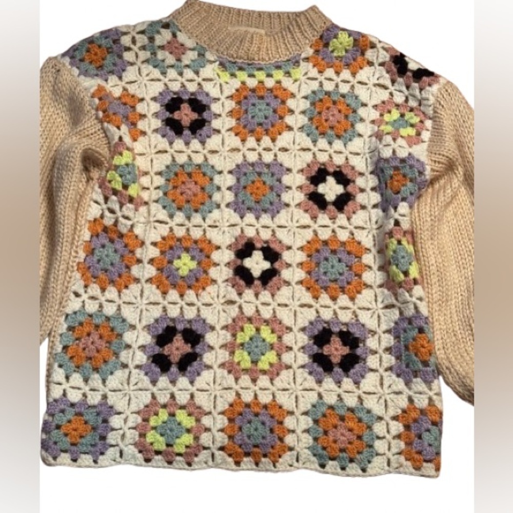 Listicle Colorful Crochet Patchwork Sweater